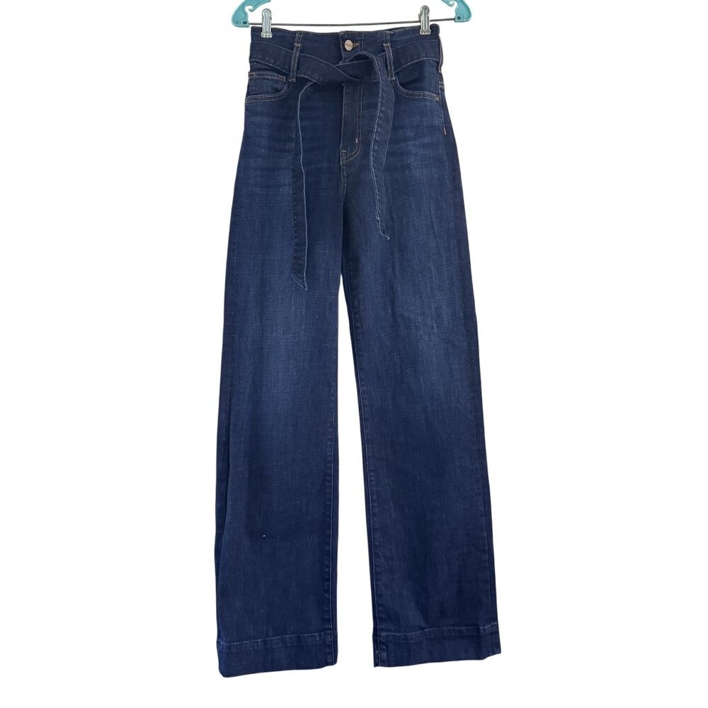 New Sanctuary Denim Womens Dark Blue High Waist Wide Leg Tie Belt Jeans Size 25